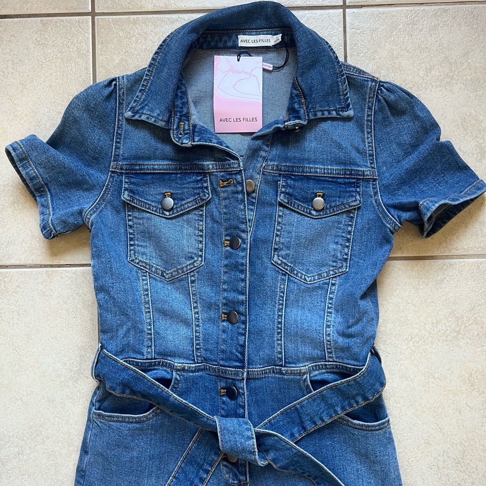NWT Avec Les Filles  Blue Denim Jumpsuit